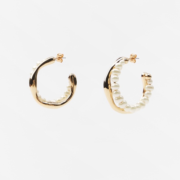 Zara Jewelry - Zara Gold Tone Pearl Hoop Earrings- NWT